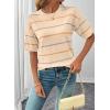 image:imageSHEWIN Womens Tops Crewneck Short Sleeve Sweater Pullover Knit Striped Shirt Spring Outfits for Women 2026Apricot