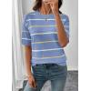 image:imageSHEWIN Womens Tops Crewneck Short Sleeve Sweater Pullover Knit Striped Shirt Spring Outfits for Women 2026Blue
