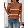 image:imageSHEWIN Womens Tops Crewneck Short Sleeve Sweater Pullover Knit Striped Shirt Spring Outfits for Women 2026Brown