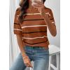 image:imageSHEWIN Womens Tops Crewneck Short Sleeve Sweater Pullover Knit Striped Shirt Spring Outfits for Women 2026Brown