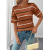 image:imageSHEWIN Womens Tops Crewneck Short Sleeve Sweater Pullover Knit Striped Shirt Spring Outfits for Women 2026Brown