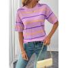 image:imageSHEWIN Womens Tops Crewneck Short Sleeve Sweater Pullover Knit Striped Shirt Spring Outfits for Women 2026Purple