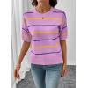 image:imageSHEWIN Womens Tops Crewneck Short Sleeve Sweater Pullover Knit Striped Shirt Spring Outfits for Women 2026Purple