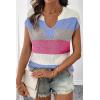 image:imageSHEWIN Womens Tops V Neck Short Sleeve Sweater Striped Color Block Pullover Cap Sleeve ShirtsBeau Blue