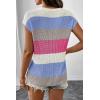 image:imageSHEWIN Womens Tops V Neck Short Sleeve Sweater Striped Color Block Pullover Cap Sleeve ShirtsBeau Blue