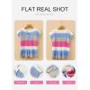 image:imageSHEWIN Womens Tops V Neck Short Sleeve Sweater Striped Color Block Pullover Cap Sleeve ShirtsBeau Blue