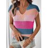 image:imageSHEWIN Womens Tops V Neck Short Sleeve Sweater Striped Color Block Pullover Cap Sleeve ShirtsDusty Pink