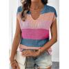 image:imageSHEWIN Womens Tops V Neck Short Sleeve Sweater Striped Color Block Pullover Cap Sleeve ShirtsDusty Pink