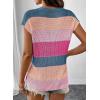 image:imageSHEWIN Womens Tops V Neck Short Sleeve Sweater Striped Color Block Pullover Cap Sleeve ShirtsDusty Pink