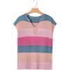 image:imageSHEWIN Womens Tops V Neck Short Sleeve Sweater Striped Color Block Pullover Cap Sleeve ShirtsDusty Pink