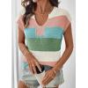 image:imageSHEWIN Womens Tops V Neck Short Sleeve Sweater Striped Color Block Pullover Cap Sleeve ShirtsGrass Green