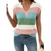 image:imageSHEWIN Womens Tops V Neck Short Sleeve Sweater Striped Color Block Pullover Cap Sleeve ShirtsGrass Green