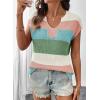 image:imageSHEWIN Womens Tops V Neck Short Sleeve Sweater Striped Color Block Pullover Cap Sleeve ShirtsGrass Green