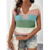 image:imageSHEWIN Womens Tops V Neck Short Sleeve Sweater Striped Color Block Pullover Cap Sleeve ShirtsGrass Green