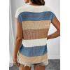 image:imageSHEWIN Womens Tops V Neck Short Sleeve Sweater Striped Color Block Pullover Cap Sleeve ShirtsKhaki