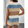 image:imageSHEWIN Womens Tops V Neck Short Sleeve Sweater Striped Color Block Pullover Cap Sleeve ShirtsKhaki