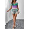 image:imageSHEWIN Womens Tops V Neck Short Sleeve Sweater Striped Color Block Pullover Cap Sleeve ShirtsLapis