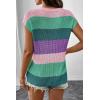 image:imageSHEWIN Womens Tops V Neck Short Sleeve Sweater Striped Color Block Pullover Cap Sleeve ShirtsLapis