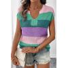 image:imageSHEWIN Womens Tops V Neck Short Sleeve Sweater Striped Color Block Pullover Cap Sleeve ShirtsLapis