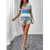 image:imageSHEWIN Womens Tops V Neck Short Sleeve Sweater Striped Color Block Pullover Cap Sleeve ShirtsLight Blue