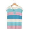 image:imageSHEWIN Womens Tops V Neck Short Sleeve Sweater Striped Color Block Pullover Cap Sleeve ShirtsLight Blue