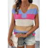 image:imageSHEWIN Womens Tops V Neck Short Sleeve Sweater Striped Color Block Pullover Cap Sleeve ShirtsMist Blue