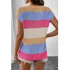 image:imageSHEWIN Womens Tops V Neck Short Sleeve Sweater Striped Color Block Pullover Cap Sleeve ShirtsMist Blue