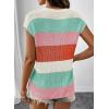 image:imageSHEWIN Womens Tops V Neck Short Sleeve Sweater Striped Color Block Pullover Cap Sleeve ShirtsOrange