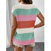 image:imageSHEWIN Womens Tops V Neck Short Sleeve Sweater Striped Color Block Pullover Cap Sleeve ShirtsOrange