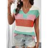 image:imageSHEWIN Womens Tops V Neck Short Sleeve Sweater Striped Color Block Pullover Cap Sleeve ShirtsOrange