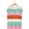 image:imageSHEWIN Womens Tops V Neck Short Sleeve Sweater Striped Color Block Pullover Cap Sleeve ShirtsOrange