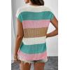 image:imageSHEWIN Womens Tops V Neck Short Sleeve Sweater Striped Color Block Pullover Cap Sleeve ShirtsPink Stripe