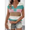 image:imageSHEWIN Womens Tops V Neck Short Sleeve Sweater Striped Color Block Pullover Cap Sleeve ShirtsPink Stripe