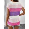image:imageSHEWIN Womens Tops V Neck Short Sleeve Sweater Striped Color Block Pullover Cap Sleeve ShirtsRose Red