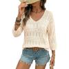 image:imageSHEWIN Womens Spring Tops Crochet 34 Length Sleeve Pullover Sweater Oversized Summer Shirts Trendy Beach Vacation ClothesBeige