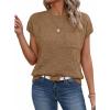 image:imageSHEWIN Womens Spring Tops for Women Casual Crewneck Short Sleeve Shirts Cap Sleeve Knit Sweater Vest Summer TopsCamel