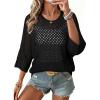 image:imageSHEWIN Womens Sweaters Crew Neck 34 Length Sleeve Crochet Tops Knit Beach Cover Ups Spring Outfits for WomenBlack