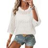 image:imageSHEWIN Womens Sweaters Crew Neck 34 Length Sleeve Crochet Tops Knit Beach Cover Ups Spring Outfits for WomenWhite