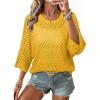 image:imageSHEWIN Womens Sweaters Crew Neck 34 Length Sleeve Crochet Tops Knit Beach Cover Ups Spring Outfits for WomenYellow