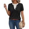 image:imageSHEWIN Womens Sweaters Short Sleeve Color Block Tops Lightweight Summer Spring Shirts Business Casual PulloversBlack
