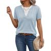 image:imageSHEWIN Womens Sweaters Short Sleeve Color Block Tops Lightweight Summer Spring Shirts Business Casual PulloversBlue