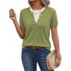 image:imageSHEWIN Womens Sweaters Short Sleeve Color Block Tops Lightweight Summer Spring Shirts Business Casual PulloversGreen