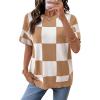 image:imageSHEWIN Womens Tops Crewneck Plaid Short Sleeve Sweater Vest Spring Outfits for Women 2026Khaki