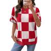 image:imageSHEWIN Womens Tops Crewneck Plaid Short Sleeve Sweater Vest Spring Outfits for Women 2026Red
