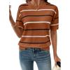 image:imageSHEWIN Womens Tops Crewneck Short Sleeve Sweater Pullover Knit Striped Shirt Spring Outfits for Women 2026Brown