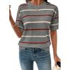 image:imageSHEWIN Womens Tops Crewneck Short Sleeve Sweater Pullover Knit Striped Shirt Spring Outfits for Women 2026Gray