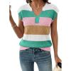 image:imageSHEWIN Womens Tops V Neck Short Sleeve Sweater Striped Color Block Pullover Cap Sleeve ShirtsPink Stripe
