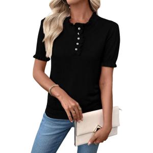 image:imageSHEWIN Women Short Sleeve Sweater Ruffle Dressy Business Casual Tops 2026Black
