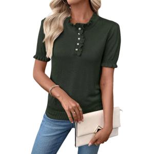 image:imageSHEWIN Women Short Sleeve Sweater Ruffle Dressy Business Casual Tops 2026Green