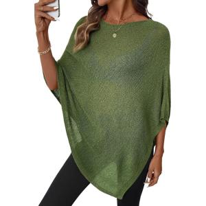 image:imageSHEWIN Womens Sheer Knit Poncho Crochet Summer Tops See Through Mesh Spring Sweaters Beach Cover Ups for Women 2026Blackish Green